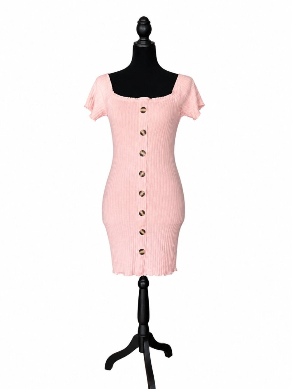 J for Justify Blush Ribbed Bodycon Dress Size M Off Shoulder Button Front